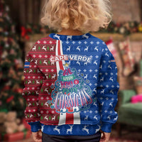 Cape Verde Christmas Kid Ugly Christmas Sweater with Red and Blue Festive Pattern Christmas Tree and National Emblem Motif - Wonder Print Shop