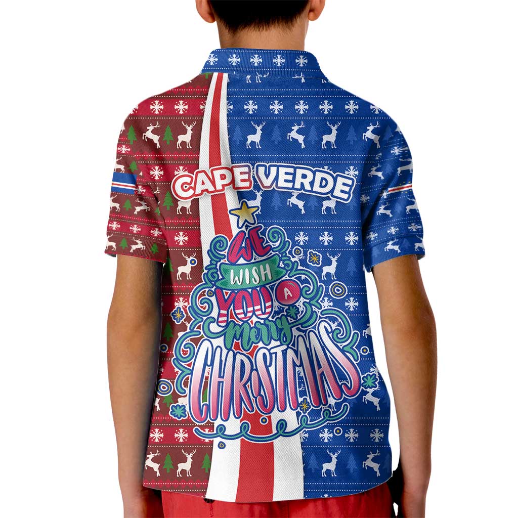 Cape Verde Christmas Kid Polo Shirt with Red and Blue Festive Pattern Christmas Tree and National Emblem Motif - Wonder Print Shop