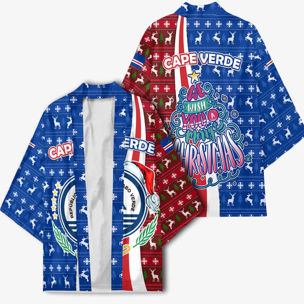 Cape Verde Christmas Kimono with Red and Blue Festive Pattern Christmas Tree and National Emblem Motif - Wonder Print Shop