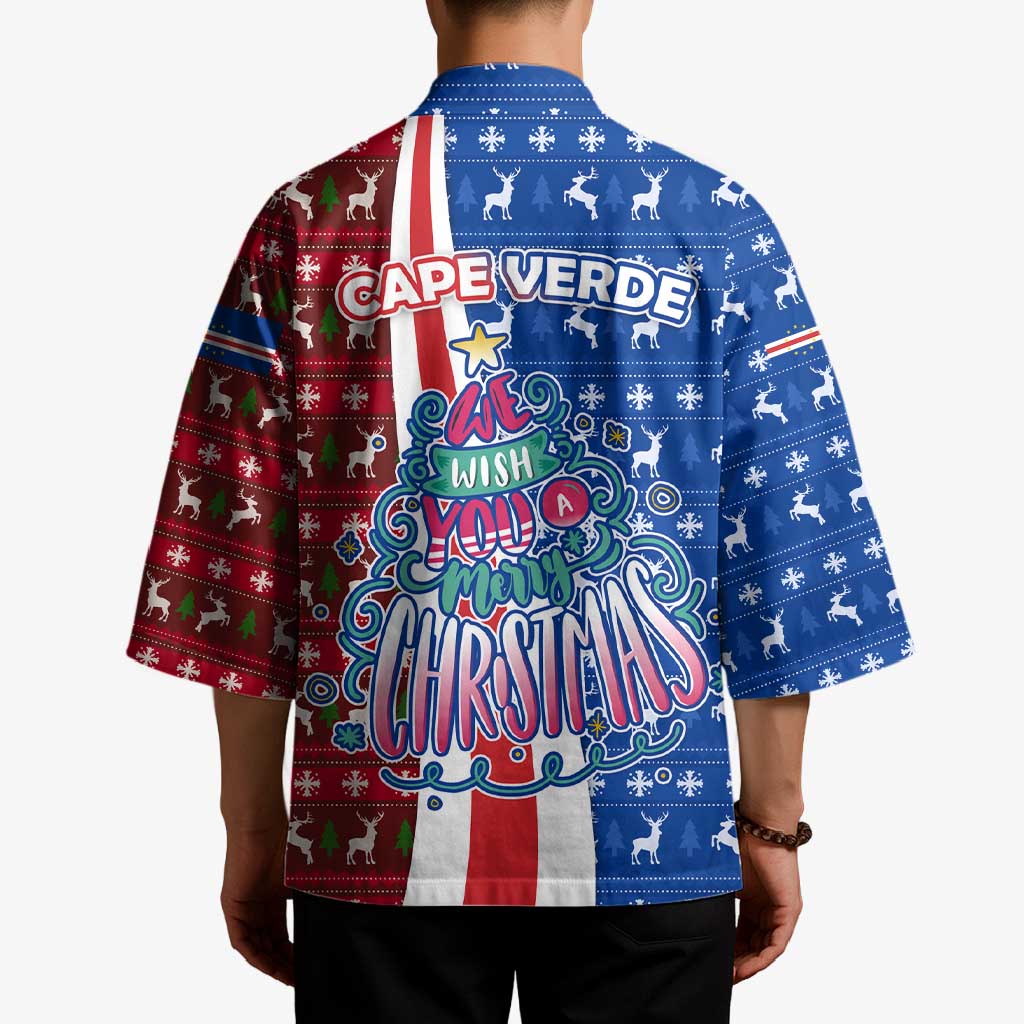 Cape Verde Christmas Kimono with Red and Blue Festive Pattern Christmas Tree and National Emblem Motif - Wonder Print Shop