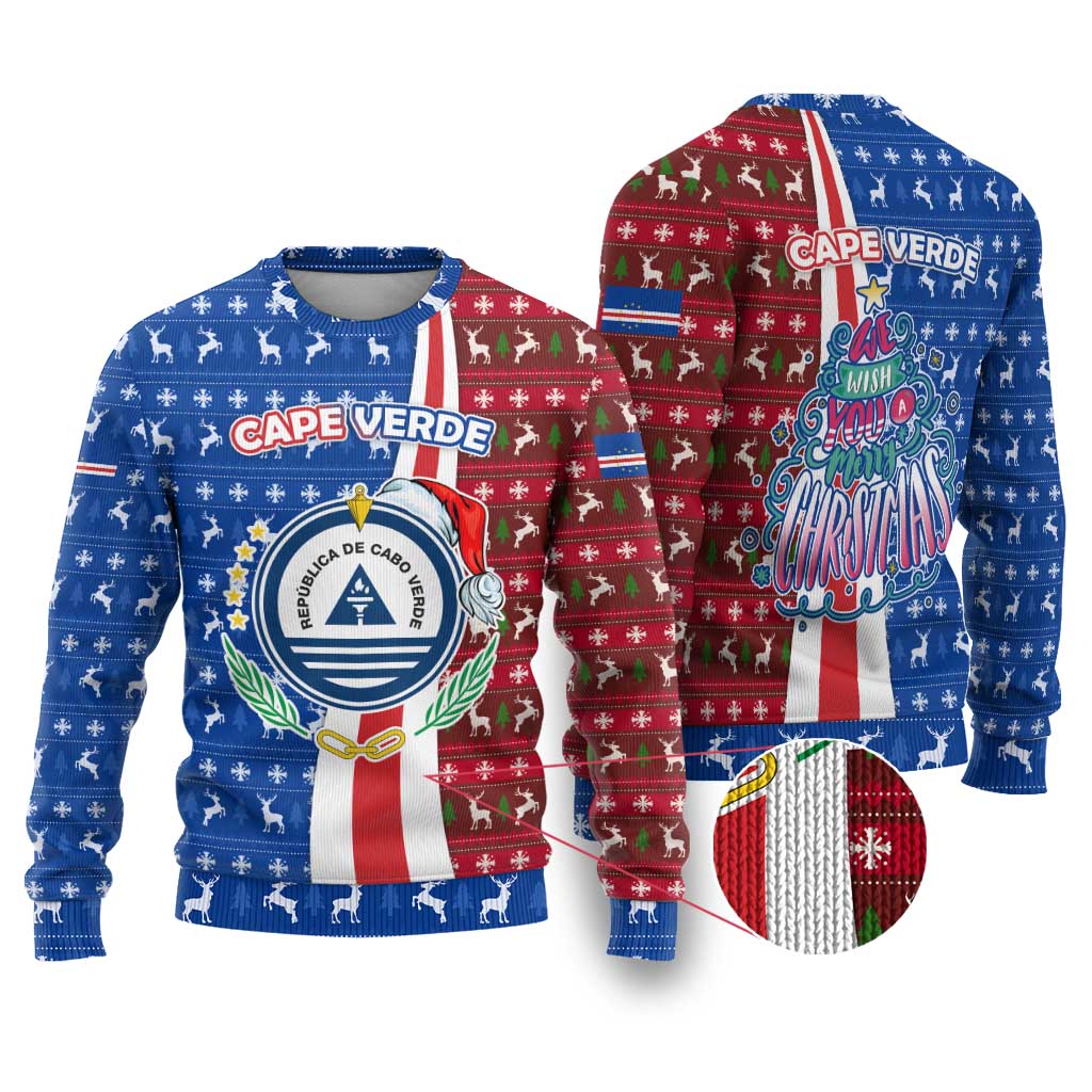 Cape Verde Christmas Ugly Christmas Sweater with Red and Blue Festive Pattern Christmas Tree and National Emblem Motif - Wonder Print Shop