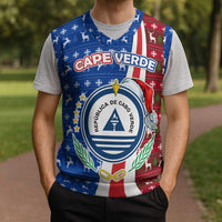 Cape Verde Christmas Knitted V-Neck Vest with Red and Blue Festive Pattern Christmas Tree and National Emblem Motif - Wonder Print Shop