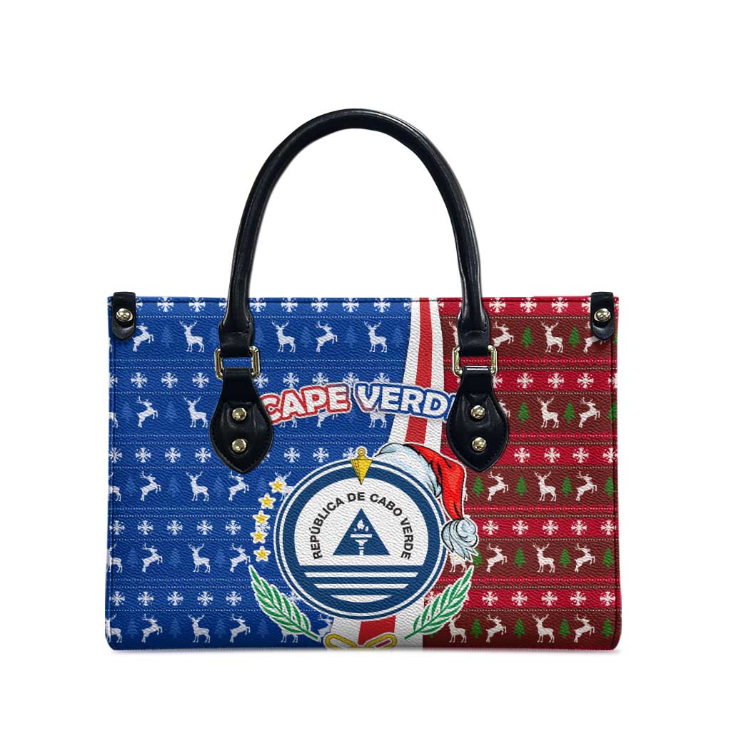 Cape Verde Christmas Leather Bag with Red and Blue Festive Pattern Christmas Tree and National Emblem Motif - Wonder Print Shop
