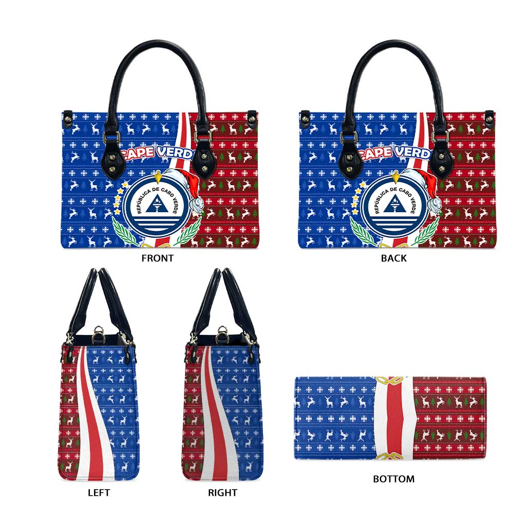 Cape Verde Christmas Leather Bag with Red and Blue Festive Pattern Christmas Tree and National Emblem Motif - Wonder Print Shop