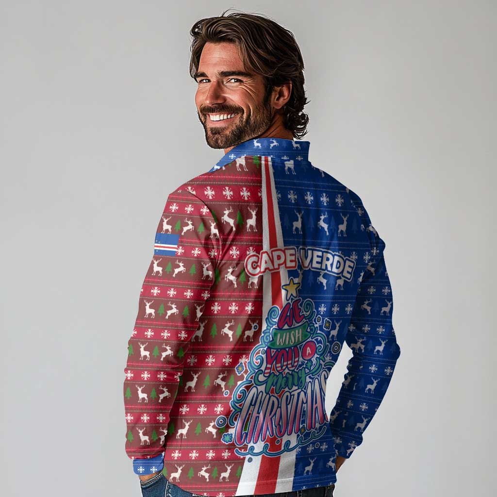 Cape Verde Christmas Long Sleeve Polo Shirt with Red and Blue Festive Pattern Christmas Tree and National Emblem Motif - Wonder Print Shop