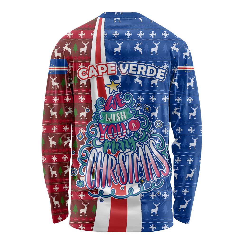 Cape Verde Christmas Long Sleeve Shirt with Red and Blue Festive Pattern Christmas Tree and National Emblem Motif - Wonder Print Shop
