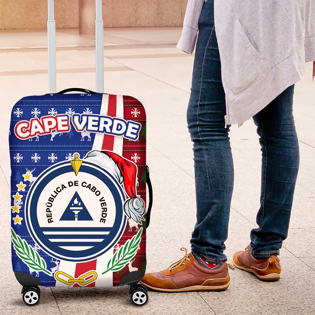 Cape Verde Christmas Luggage Cover with Red and Blue Festive Pattern Christmas Tree and National Emblem Motif - Wonder Print Shop