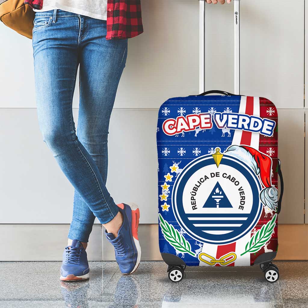 Cape Verde Christmas Luggage Cover with Red and Blue Festive Pattern Christmas Tree and National Emblem Motif - Wonder Print Shop