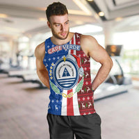 Cape Verde Christmas Men Tank Top with Red and Blue Festive Pattern Christmas Tree and National Emblem Motif - Wonder Print Shop