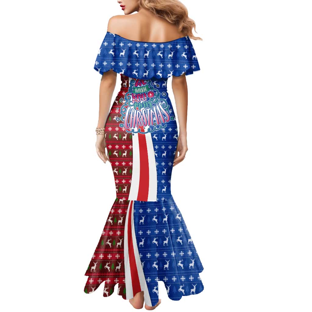 Cape Verde Christmas Mermaid Dress with Red and Blue Festive Pattern Christmas Tree and National Emblem Motif - Wonder Print Shop