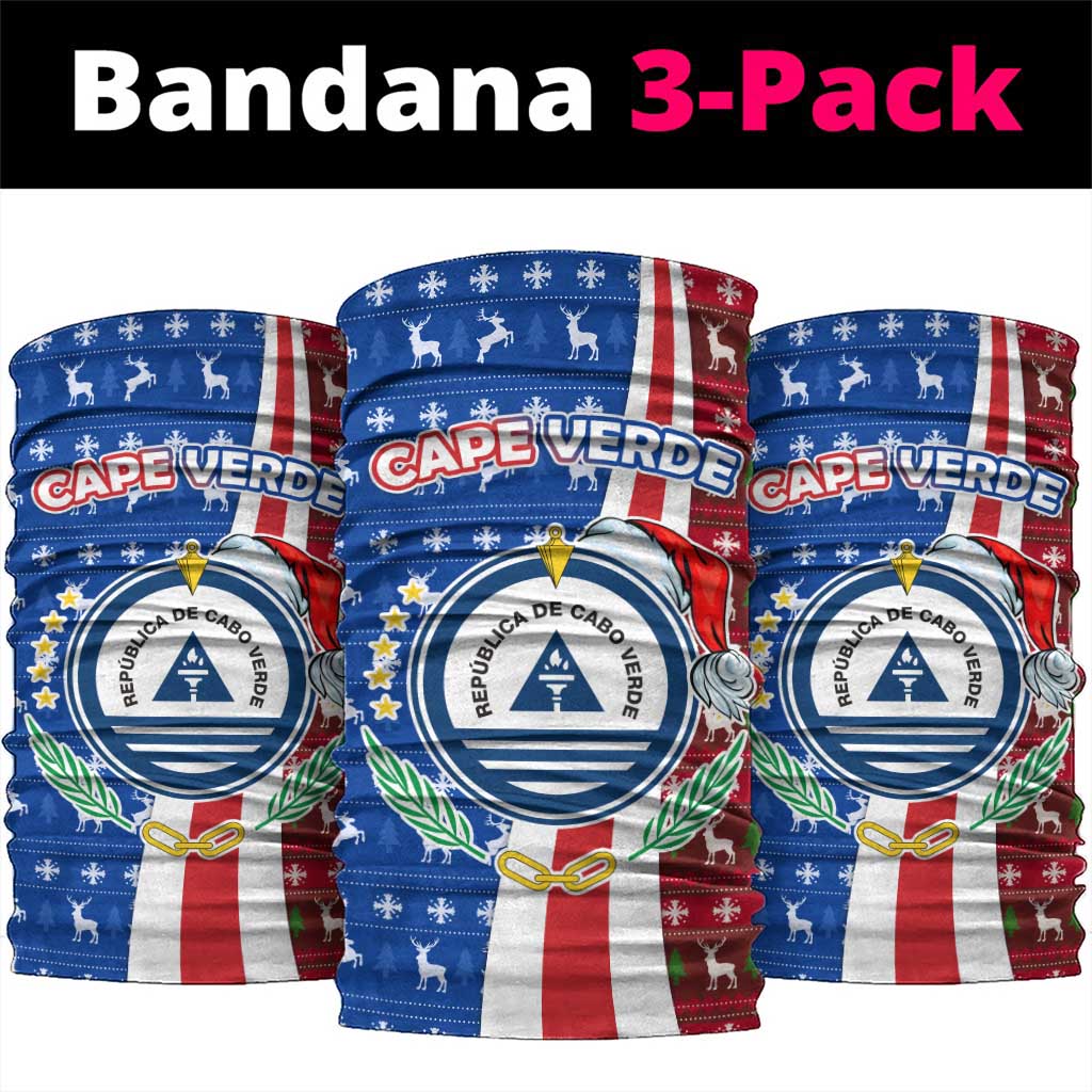 Cape Verde Christmas Neck Gaiter with Red and Blue Festive Pattern Christmas Tree and National Emblem Motif - Wonder Print Shop