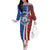 Cape Verde Christmas Off The Shoulder Long Sleeve Dress with Red and Blue Festive Pattern Christmas Tree and National Emblem Motif - Wonder Print Shop