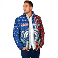 Cape Verde Christmas Padded Jacket with Red and Blue Festive Pattern Christmas Tree and National Emblem Motif - Wonder Print Shop