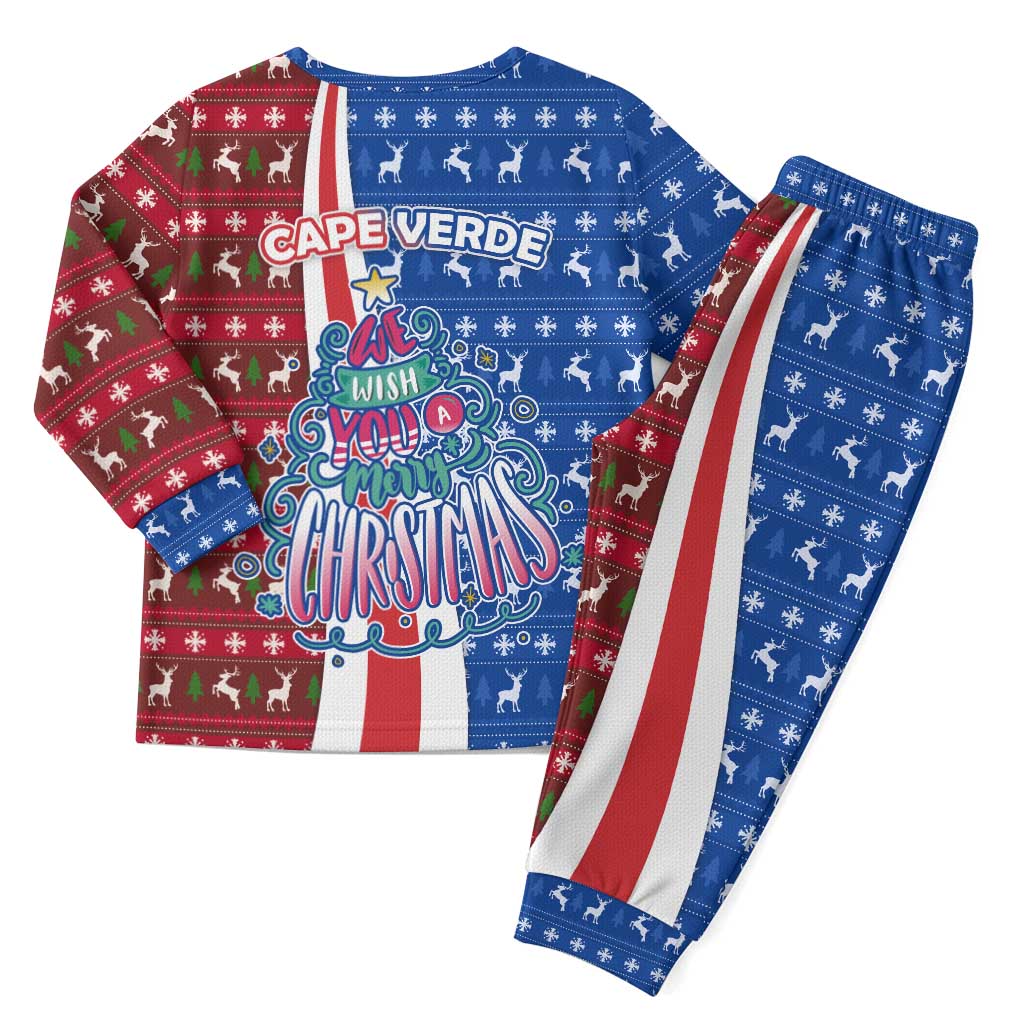 Cape Verde Christmas Pajama Set with Red and Blue Festive Pattern Christmas Tree and National Emblem Motif - Wonder Print Shop