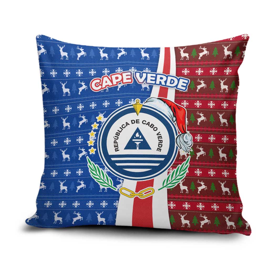 Cape Verde Christmas Pillow Cover with Red and Blue Festive Pattern Christmas Tree and National Emblem Motif - Wonder Print Shop