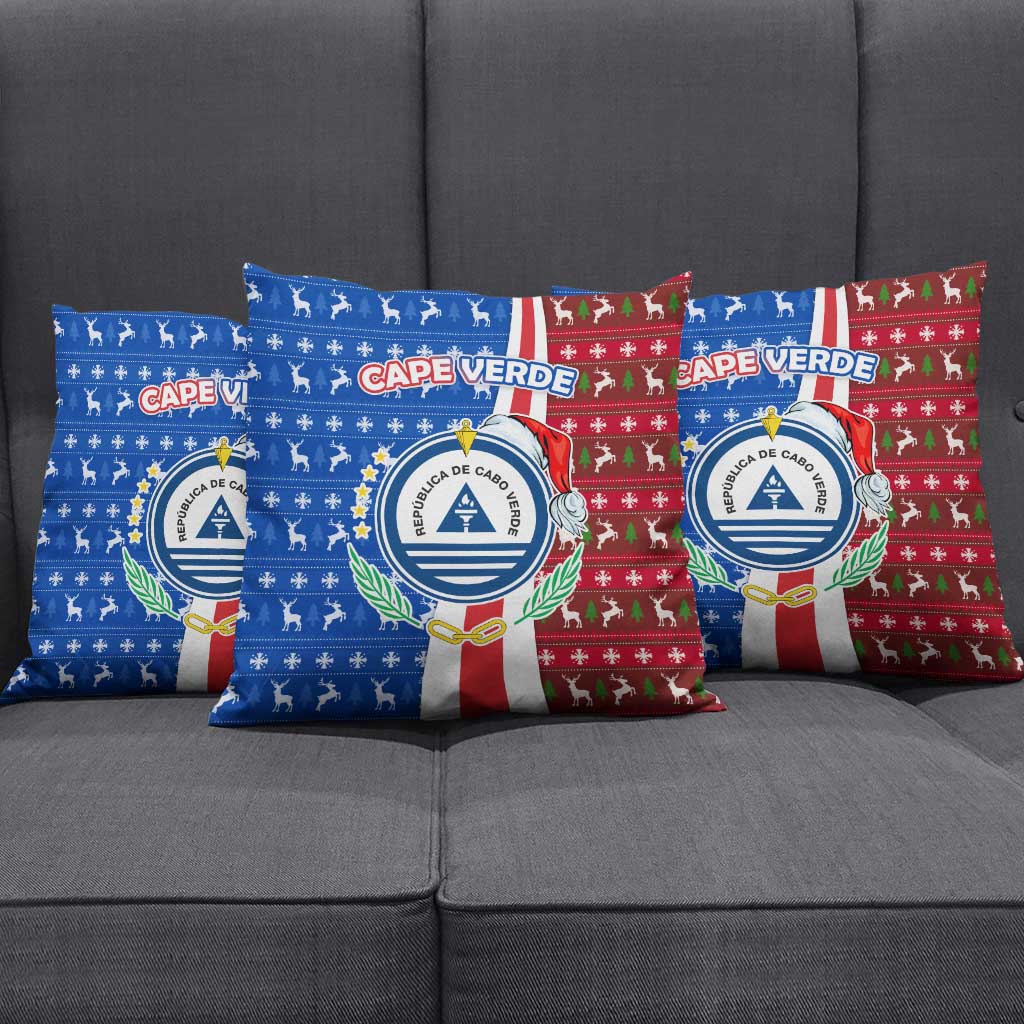 Cape Verde Christmas Pillow Cover with Red and Blue Festive Pattern Christmas Tree and National Emblem Motif - Wonder Print Shop