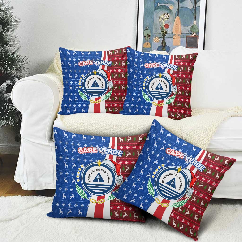 Cape Verde Christmas Pillow Cover with Red and Blue Festive Pattern Christmas Tree and National Emblem Motif - Wonder Print Shop