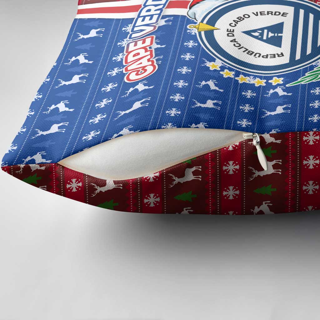 Cape Verde Christmas Pillow Cover with Red and Blue Festive Pattern Christmas Tree and National Emblem Motif - Wonder Print Shop