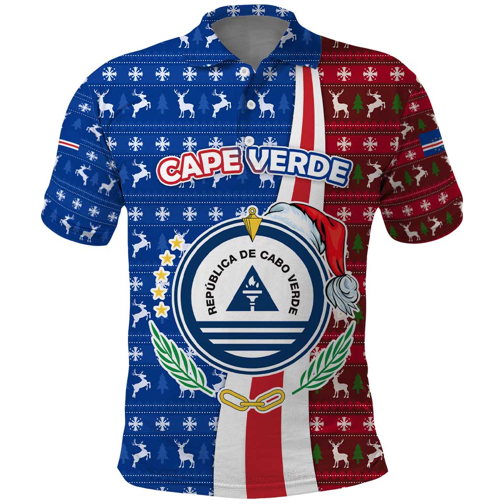 Cape Verde Christmas Polo Shirt with Red and Blue Festive Pattern Christmas Tree and National Emblem Motif - Wonder Print Shop