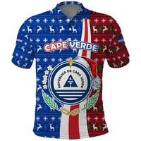 Cape Verde Christmas Polo Shirt with Red and Blue Festive Pattern Christmas Tree and National Emblem Motif - Wonder Print Shop