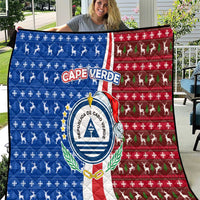 Cape Verde Christmas Quilt with Red and Blue Festive Pattern Christmas Tree and National Emblem Motif - Wonder Print Shop