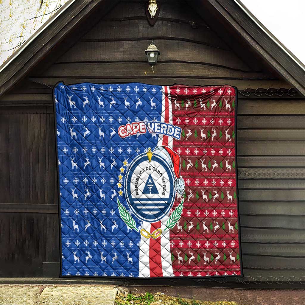 Cape Verde Christmas Quilt with Red and Blue Festive Pattern Christmas Tree and National Emblem Motif - Wonder Print Shop