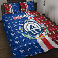 Cape Verde Christmas Quilt Bed Set with Red and Blue Festive Pattern Christmas Tree and National Emblem Motif - Wonder Print Shop