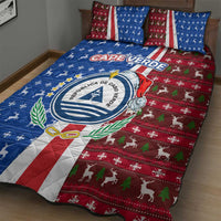 Cape Verde Christmas Quilt Bed Set with Red and Blue Festive Pattern Christmas Tree and National Emblem Motif - Wonder Print Shop