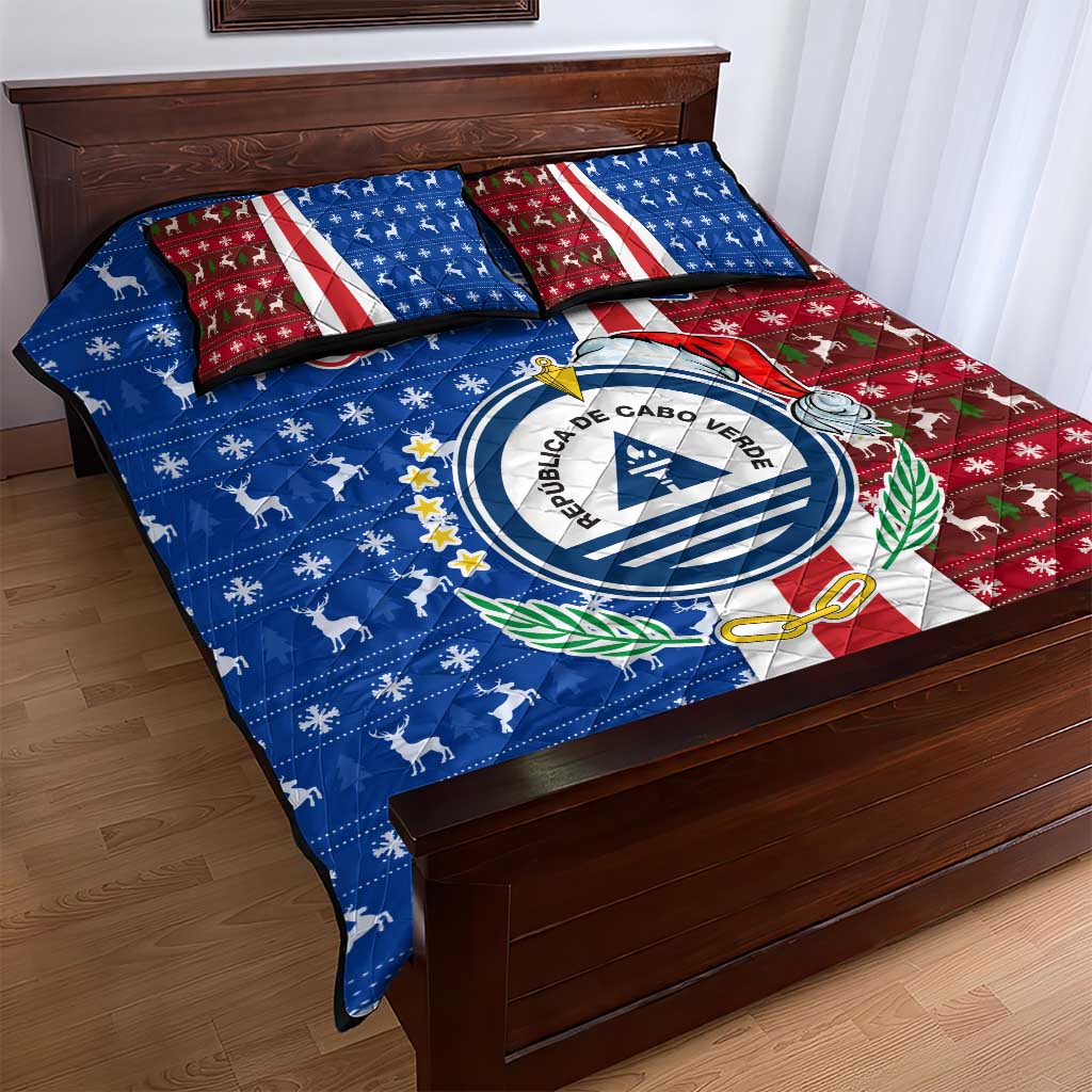 Cape Verde Christmas Quilt Bed Set with Red and Blue Festive Pattern Christmas Tree and National Emblem Motif - Wonder Print Shop