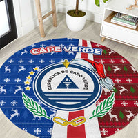 Cape Verde Christmas Round Carpet with Red and Blue Festive Pattern Christmas Tree and National Emblem Motif - Wonder Print Shop