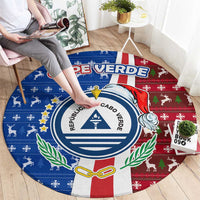 Cape Verde Christmas Round Carpet with Red and Blue Festive Pattern Christmas Tree and National Emblem Motif - Wonder Print Shop