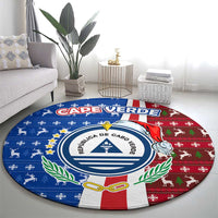 Cape Verde Christmas Round Carpet with Red and Blue Festive Pattern Christmas Tree and National Emblem Motif - Wonder Print Shop