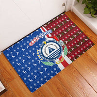 Cape Verde Christmas Rubber Doormat with Red and Blue Festive Pattern Christmas Tree and National Emblem Motif - Wonder Print Shop
