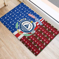 Cape Verde Christmas Rubber Doormat with Red and Blue Festive Pattern Christmas Tree and National Emblem Motif - Wonder Print Shop