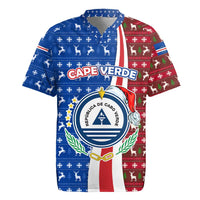 Cape Verde Christmas Rugby Jersey with Red and Blue Festive Pattern Christmas Tree and National Emblem Motif - Wonder Print Shop