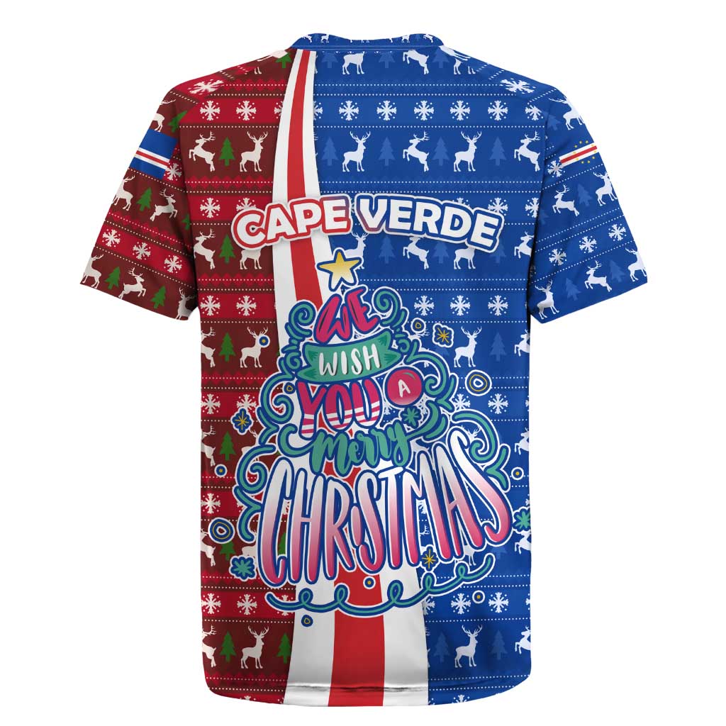 Cape Verde Christmas Rugby Jersey with Red and Blue Festive Pattern Christmas Tree and National Emblem Motif - Wonder Print Shop