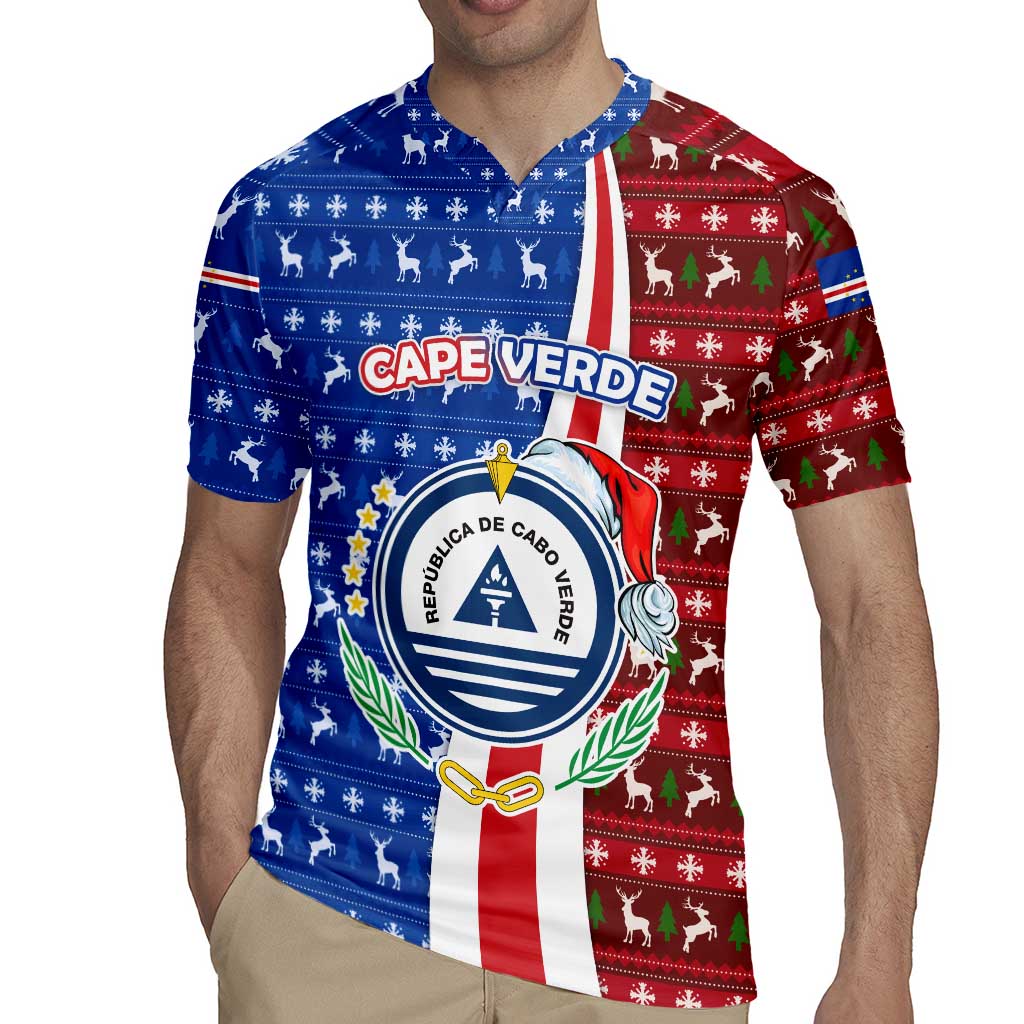 Cape Verde Christmas Rugby Jersey with Red and Blue Festive Pattern Christmas Tree and National Emblem Motif - Wonder Print Shop