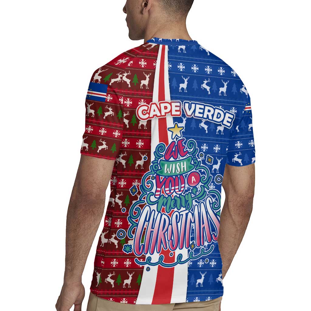Cape Verde Christmas Rugby Jersey with Red and Blue Festive Pattern Christmas Tree and National Emblem Motif - Wonder Print Shop