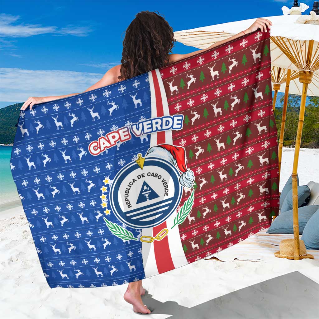 Cape Verde Christmas Sarong with Red and Blue Festive Pattern Christmas Tree and National Emblem Motif - Wonder Print Shop