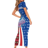 Cape Verde Christmas Short Sleeve Bodycon Dress with Red and Blue Festive Pattern Christmas Tree and National Emblem Motif - Wonder Print Shop