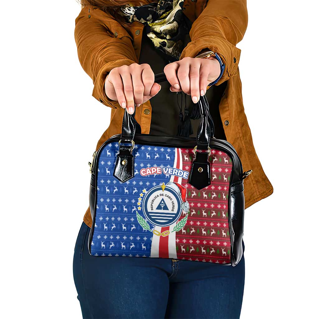 Cape Verde Christmas Shoulder Handbag with Red and Blue Festive Pattern Christmas Tree and National Emblem Motif - Wonder Print Shop