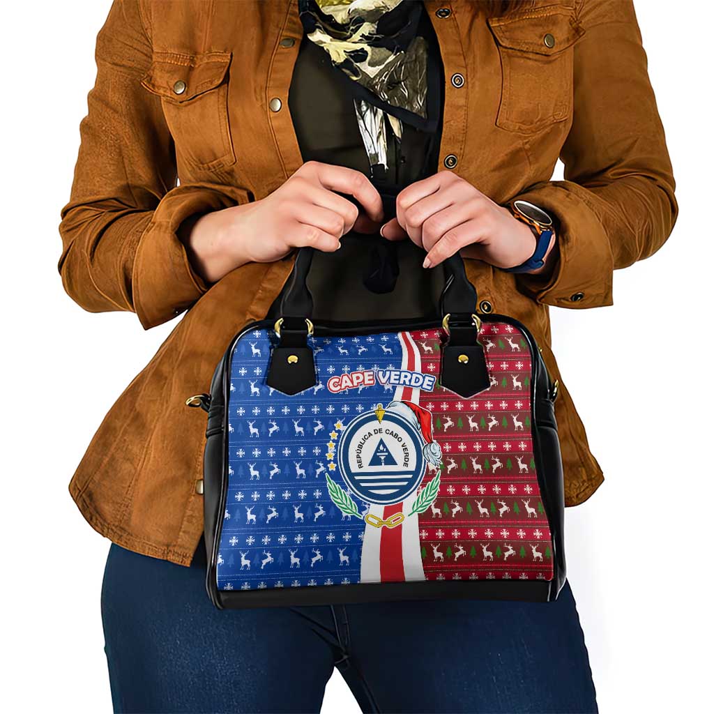 Cape Verde Christmas Shoulder Handbag with Red and Blue Festive Pattern Christmas Tree and National Emblem Motif - Wonder Print Shop