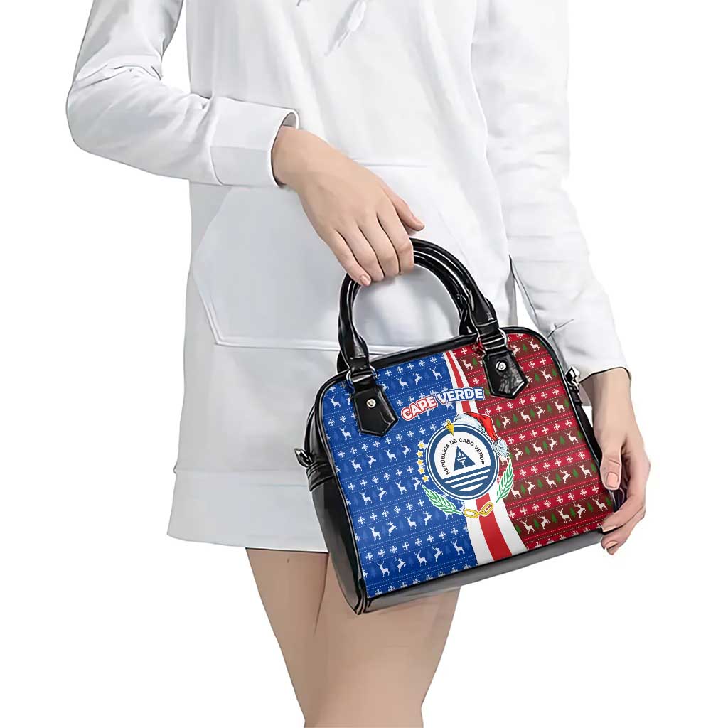 Cape Verde Christmas Shoulder Handbag with Red and Blue Festive Pattern Christmas Tree and National Emblem Motif - Wonder Print Shop