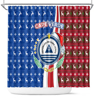 Cape Verde Christmas Shower Curtain with Red and Blue Festive Pattern Christmas Tree and National Emblem Motif - Wonder Print Shop