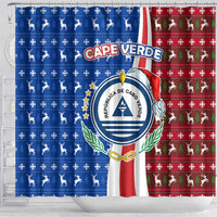 Cape Verde Christmas Shower Curtain with Red and Blue Festive Pattern Christmas Tree and National Emblem Motif - Wonder Print Shop