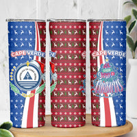 Cape Verde Christmas Skinny Tumbler with Red and Blue Festive Pattern Christmas Tree and National Emblem Motif - Wonder Print Shop