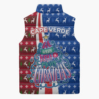 Cape Verde Christmas Sleeveless Puffer Jacket with Red and Blue Festive Pattern Christmas Tree and National Emblem Motif - Wonder Print Shop