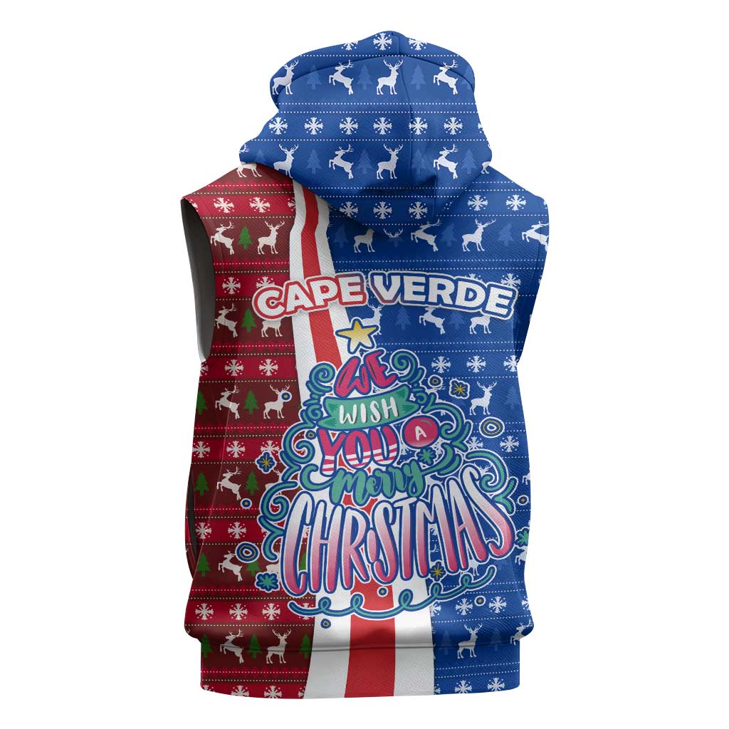 Cape Verde Christmas Sleeveless Zip Hoodie with Red and Blue Festive Pattern Christmas Tree and National Emblem Motif - Wonder Print Shop