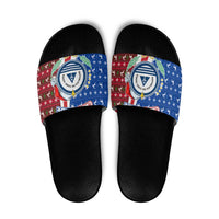 Cape Verde Christmas Slide Sandals with Red and Blue Festive Pattern Christmas Tree and National Emblem Motif - Wonder Print Shop