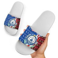 Cape Verde Christmas Slide Sandals with Red and Blue Festive Pattern Christmas Tree and National Emblem Motif - Wonder Print Shop